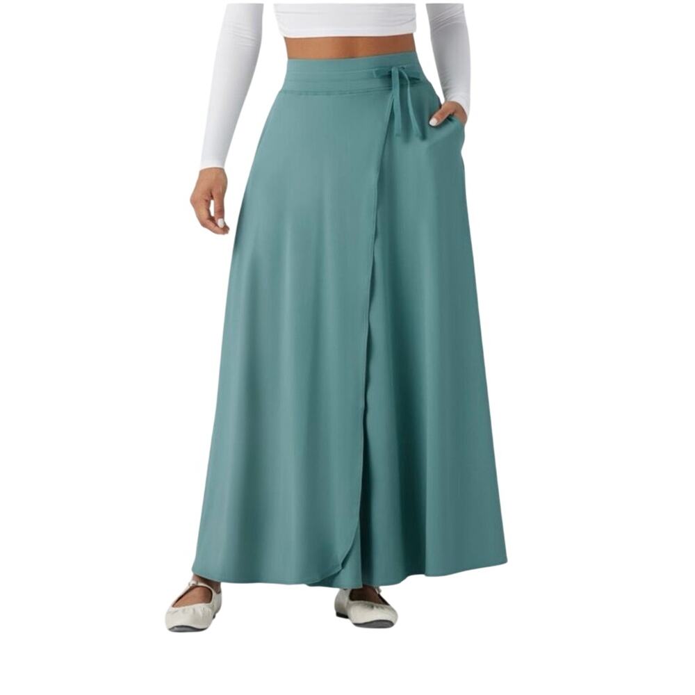 Halara High Waisted Drawstring 2-in-1 Flowy Flare Maxi Casual Skirt Pockets XS